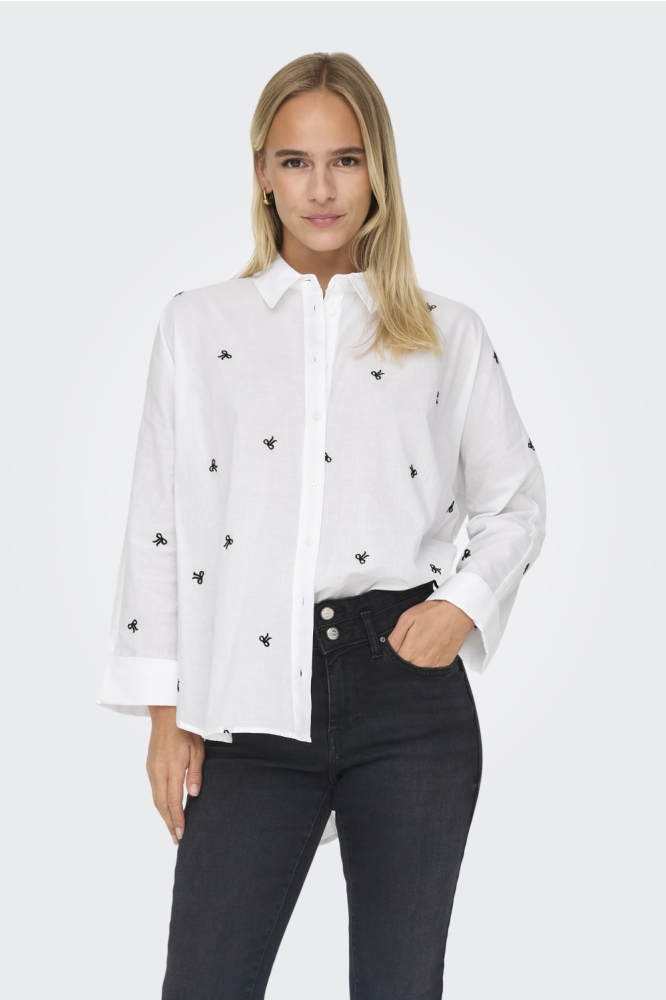 ONLNEW LINA GRACE LS EMB SHIRT NOOS 15283743 Bright White/BLACK BOW